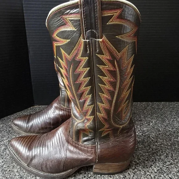 Nocona Men's Western Boots Lizard Leather Brown Cowboy Size 8D Made In USA - Picture 2 of 16
